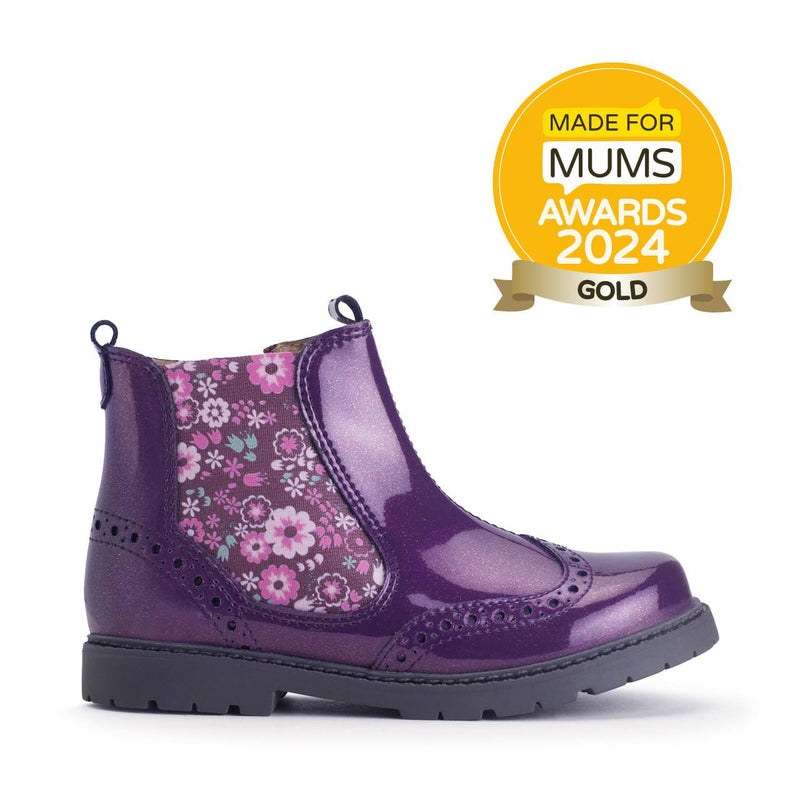 Start Rite Chelsea Blackcurrant Glitter Floral Patent