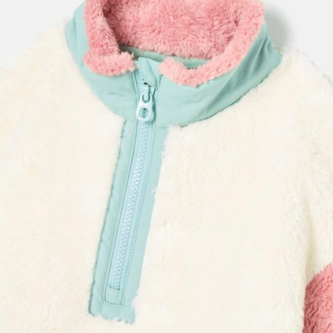 Joules Always Cosy cream colourblock quarter zip Borg fleece - AW24/25