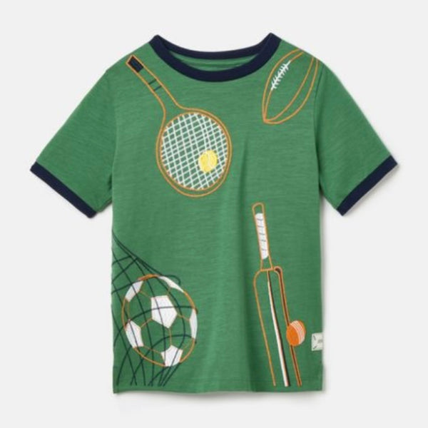 Joules Archie green sports artwork T shirt - SS24