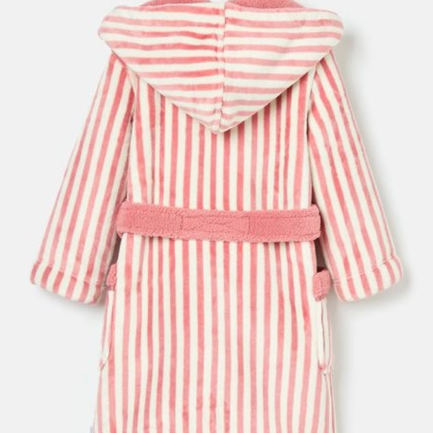 Joules Matilda pink & cream stripe fleece dressing gown - AW24/25