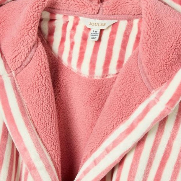 Joules Matilda pink & cream stripe fleece dressing gown - AW24/25