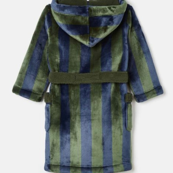 Joules Montague green & blue stripe fleece dressing gown - AW24/25