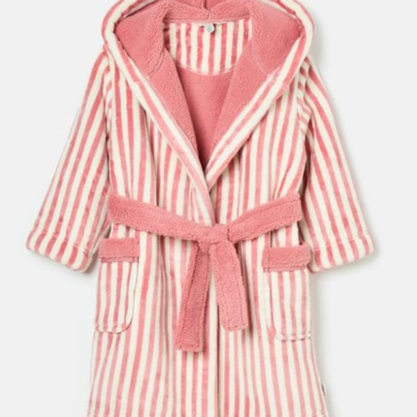 Joules Matilda pink & cream stripe fleece dressing gown - AW24/25