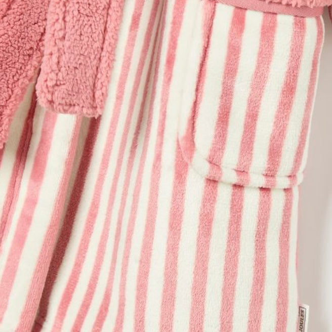 Joules Matilda pink & cream stripe fleece dressing gown - AW24/25