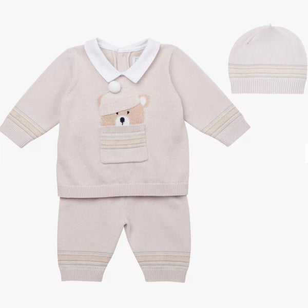 Emile et Rose stone knit Teddy outfit & hat - AW24/25