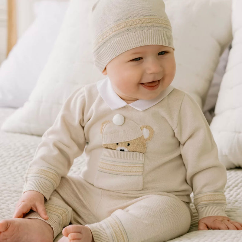 Emile et Rose stone knit Teddy outfit & hat - AW24/25