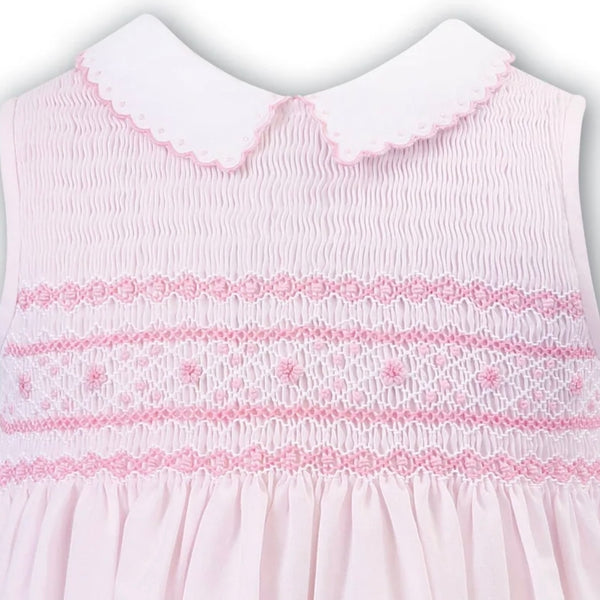 Sarah Louise 012914 Pink hand smocked sleeveless dress