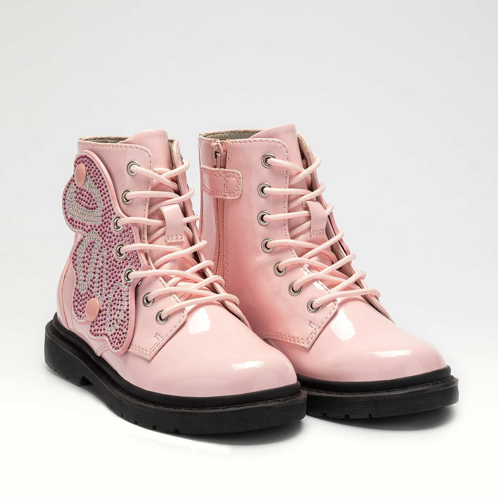 Pink and white shop wing combat boots